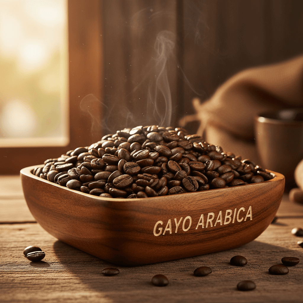 Roasted Gayo Arabica coffee beans